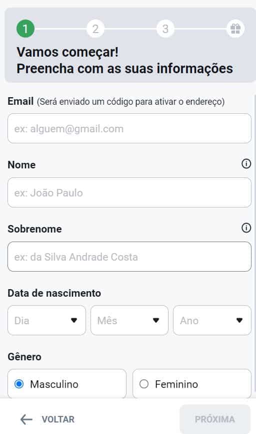 Passo a passo para criar uma conta via computador