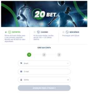 Processo de cadastro 20 bet