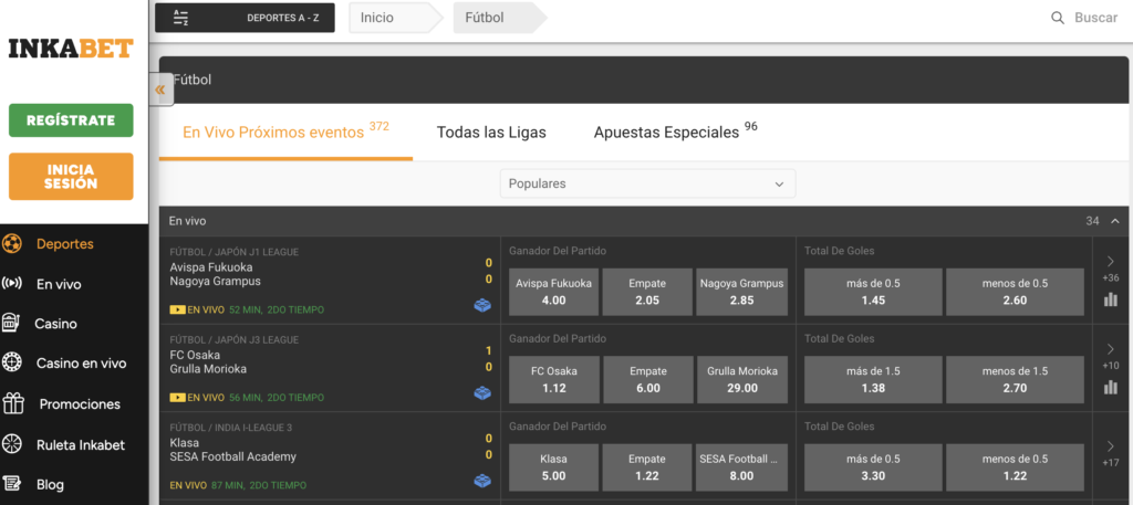 apuestas en vivo en Inkabet
