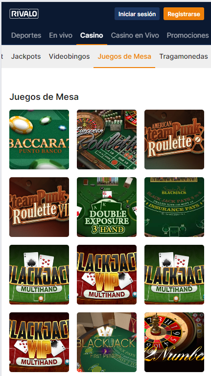 rivalo casino tjuegos de mesa