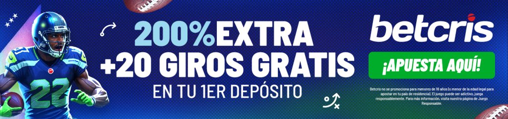 Código promocional Betcris BETFDPE válido en [auto_last_update format="F Y" before=""]: Bono del 200% + 20 giros gratis