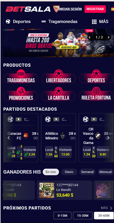 página de inicio de betsala: apuestas y torneos vigentes