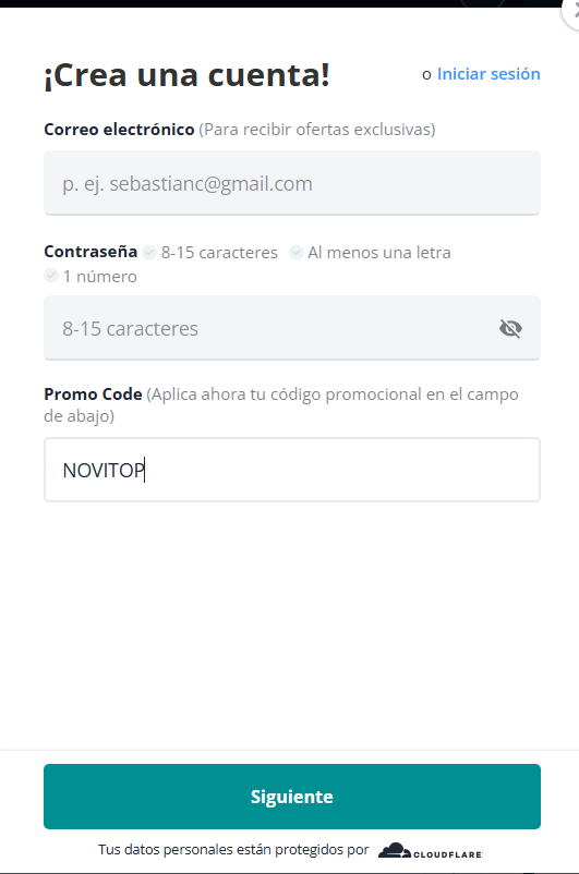 registro: ingresa NOVITOP en el formulario