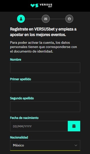 registro versusbet con el codigo promocional