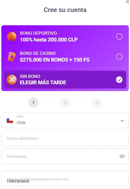 registro en tonybet con el codigo promocional
