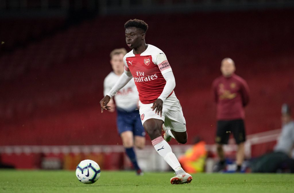 Bukayo Saka of Arsenal during the Premier League 2 match between Arsenal U23 and Tottenham Hotspur U