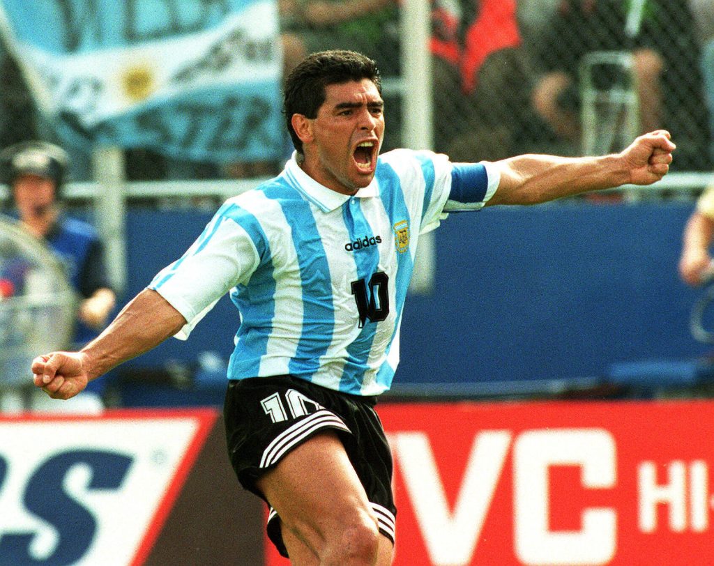 201125 Fotboll, VM 1994, Argentina – Nigeria: Diego Maradona. Bildbyran – VM94 vm94 fotboll vm bbeng *** 201125 Soccer,