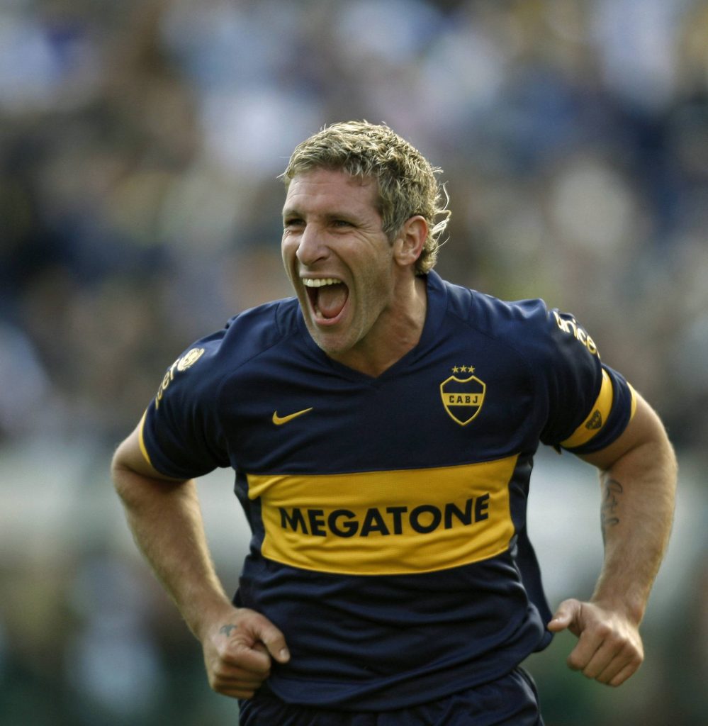 Argentine Boca Juniors Martin Palermo celebrates after socring his second goal against Velez Sarsfield, during their Arg